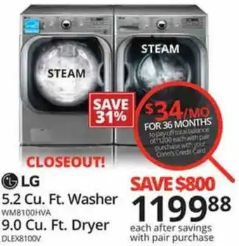 Conn's Home Plus LG 5.2 Cu.Ft. Washer & 9.0 Cu. Ft. Dryer offer