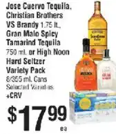 Smart & Final Jose Cuervo Tequila, Christian Brothers VS Brandy, Gran Malo Spicy Tamarind Tequila, Hard Seltzer Variety Pack offer