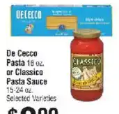 Smart & Final De Cecco Pasta or Classico Pasta Sauce offer