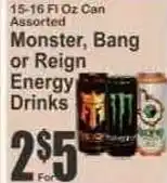 Key Food Assorted Monster, Bang or Reign Energy Drinks offer
