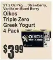 Key Food Oikos Triple Zero Greek Yogurt offer
