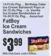 Key Food FatBoy Ice Cream Sandwiches offer
