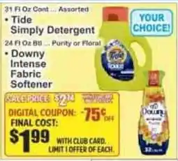 Key Food Tide simply detergent or downy intense fabric softener offer