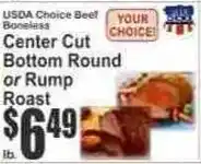 Key Food Usda Choice Beef Boneless Center Cut Bottom Round or Rump Roast offer