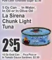 Key Food La Sirena chunk light tuna offer