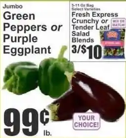 Key Food Jumbo Green Peppers or Purple Eggplant offer