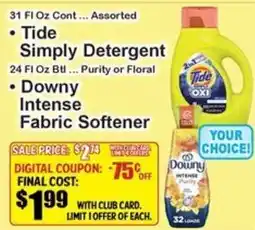 Super Fresh Tide simply detergent or downy intense fabric softener offer