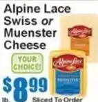 Super Fresh Alpine Lace Swiss or Muenster Cheese offer