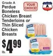 Super Fresh Perdue boneless chicken breast tenderloins or thin sliced chicken breasts offer