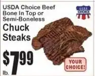 Super Fresh Usda Choice Beef Chuck Steaks offer