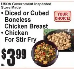 Super Fresh Diced or Cubed Boneless Chicken Breast, Chicken For Stir Fry offer