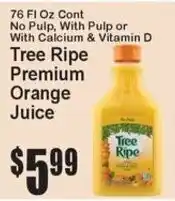 Super Fresh Tree Ripe premium orange juice offer