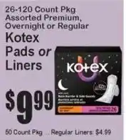 Super Fresh Kotex Pads or Liners offer