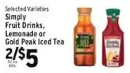 Associated Simply Fruit Drinks, Lemonade or Gold Peak Iced Tea offer