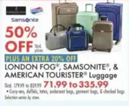 Boscov's London Fog, Samsonite, & American Tourister Luggage offer