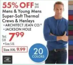 Boscov's Architect jean co. jackson hole mens & young mens super-soft thermal crews & henleys offer