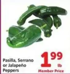 Vons Pasilla, Serrano or Jalapeño Peppers offer
