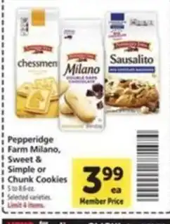 Vons Pepperidge Farm Milano, Sweet & Simple or Chunk Cookies offer