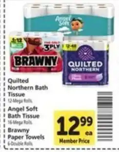 Vons Quilted Northern Bath Tissue, Angel Soft Bath Tissue, Brawny Paper Towels offer
