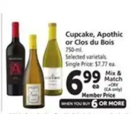 Vons Cupcake, Apothic or Clos du Bois offer