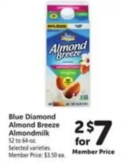 Vons Blue diamond almond breeze almondmilk offer