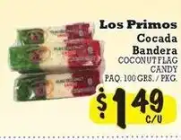 La Michoacana Los Primos cocada bandera coconut flag candy offer