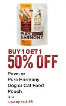Coborn's Paws or Pure Harmony Dog or Cat Food Pouch offer