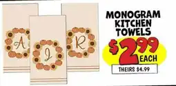 Ollie's Monogram kitchen towels offer