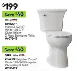 Lowe's Kohler highline curve white 1.28-gpf elongated chair-height toilet offer