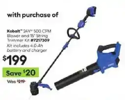 Lowe's Kobalt 24V 500 CFM Blower and 15 String Trimmer Kit offer