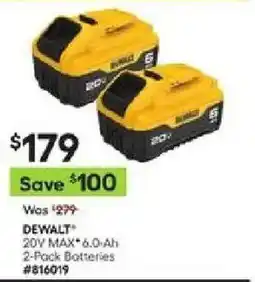 Lowe's DeWalt 20v max 6.0-ah 2-pack batteries offer
