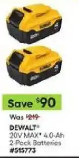 Lowe's DeWalt 20v max 4.0-ah 2-pack batteries offer
