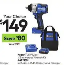 Lowe's Kobalt 24V Max 1/2-in Impact Wrench Kit offer
