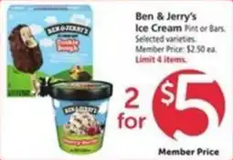 Vons Ben & jerry's ice cream pint or bars offer