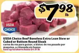 Fresco y Más Usda choice beef boneless extra lean stew or cubed or bottom round steak offer