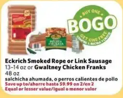 Fresco y Más Eckrich Smoked Rope or Link Sausage or Gwaltney Chicken Franks offer