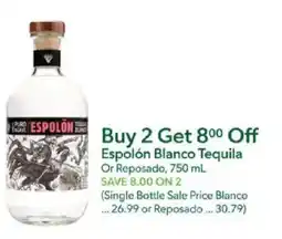Publix Espolón Blanco Tequila or Reposado offer