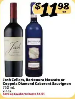 Fresco y Más Josh Cellars, Bartenura Moscato or Coppola Diamond Caberent Sauvignon offer