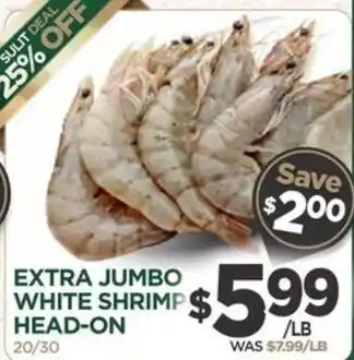 Extra Jumbo White Shrimp Head-On