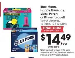 Metro Market Blue Moon, Happy Thursday, Vizzy, Peroni or Pilsner Urquell offer
