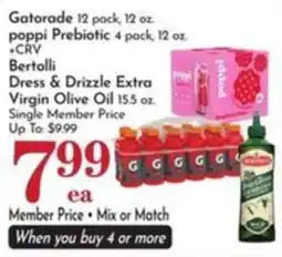 Pavilions Gatorade poppi Bertolli Dress & Drizzle Extra Virgin Olive Oil offer