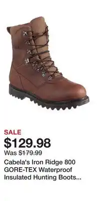 Cabela's Cabela's Iron Ridge 800 GORE-TEX Waterproof Insulated Hunting Boots for Men - Brown - 12M offer