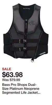 Cabela's Bass Pro Shops Dual-Size Platinum Neoprene Segmented Life Jacket for Men - S offer