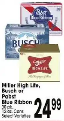 Jewel-Osco Miller High Life, Busch or Pabst Blue Ribbon offer