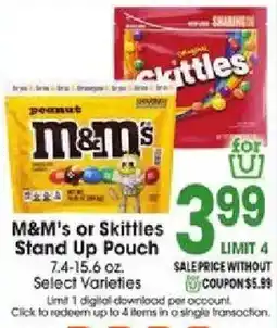Jewel-Osco M&M's or Skittles Stand Up Pouch offer