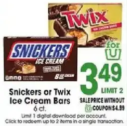 Jewel-Osco Snickers or Twix Ice Cream Bars offer