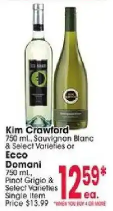 Jewel-Osco Kim Crawford Sauvignon Blanc & Select Varieties or Ecco Domani Pinot Grigio & Select Varieties offer