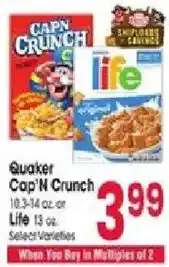 Jewel-Osco Quaker Cap'n Crunch or Life offer