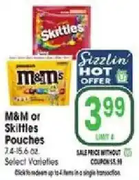 Jewel-Osco M&M or Skittles Pouches offer