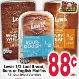 Jewel-Osco Lewis 1/2 Loaf Bread, Buns or English Muffins offer